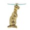 Leopard Side Table with Glass Top | Decorative Sculptural End Table | Aluminum Base | Gold Accent Table for Living Room | 18x18x23"